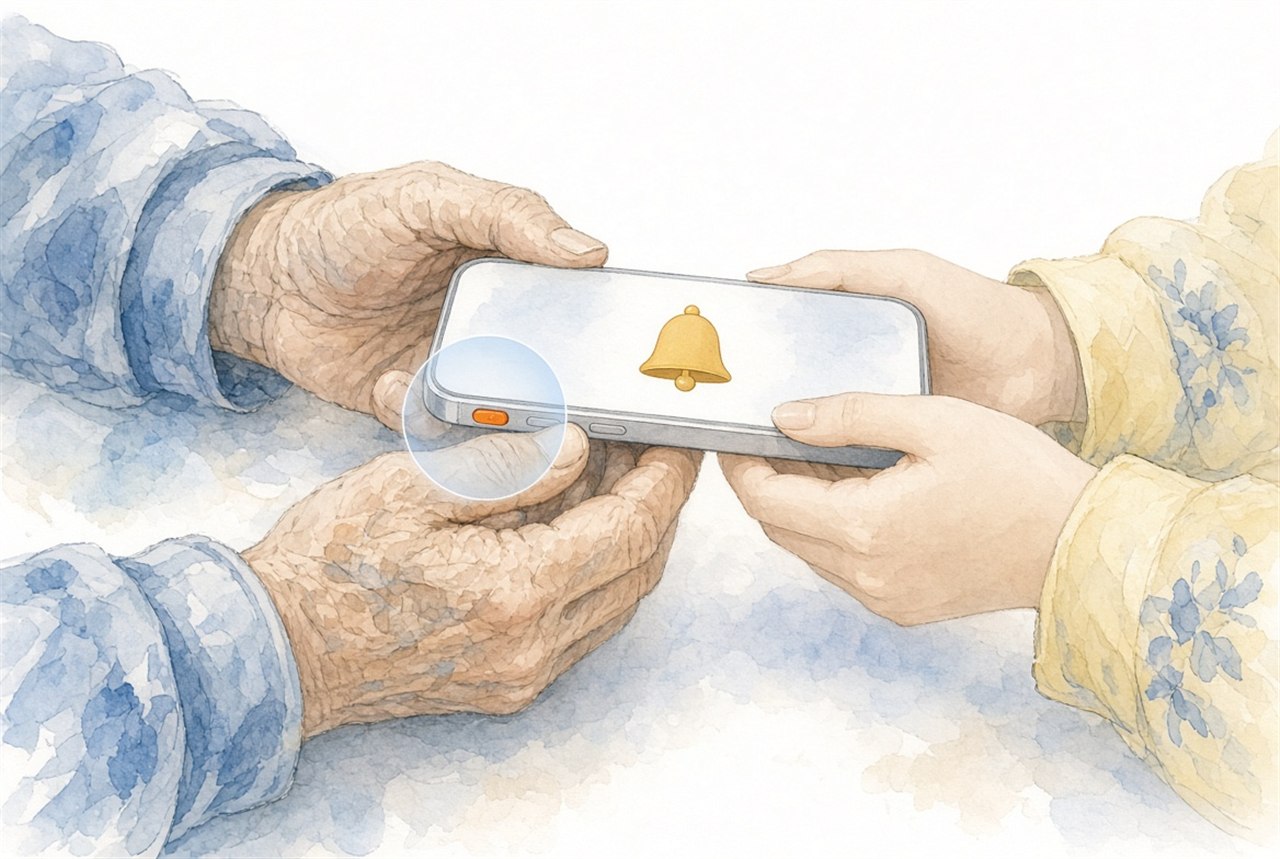 iPhoneの側面のオレンジ色のスイッチを拡大したイラスト